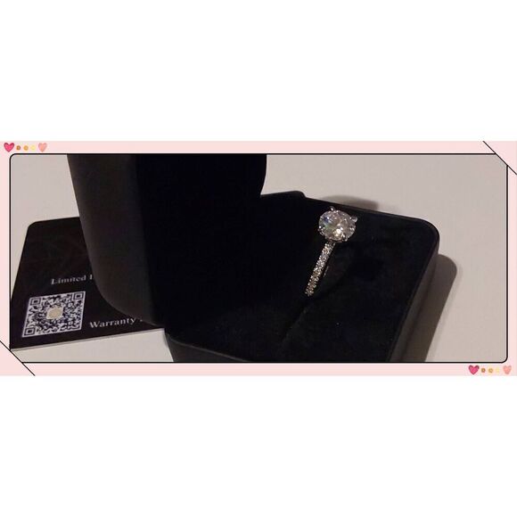 CERTIFIED Genuine Diamond Moissanite 1.5 Ct. Round & Pave Engagement Ring Sz 8 - Picture 2 of 4